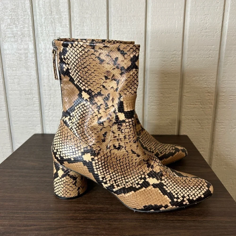 Zara Snake Skin Print High Ankle Boots, size 41.